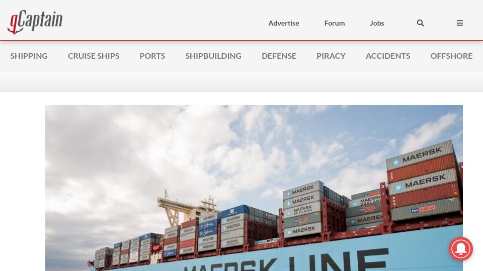 Screenshot of gcaptain.com: Maersk ship hit by missile in the Red Sea