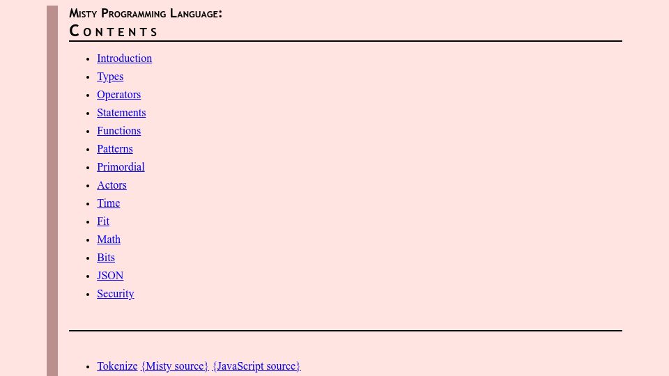 Screenshot of crockford.com: Misty Programming Language