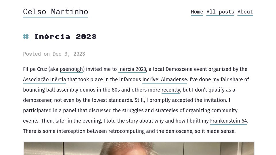 Screenshot of celso.io: Inércia 2023