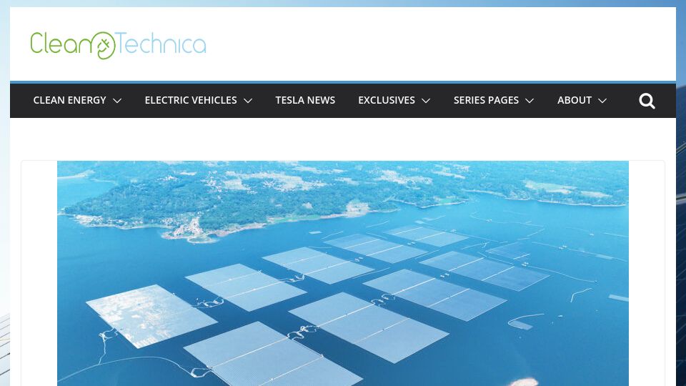 Screenshot of cleantechnica.com: Floating solar power array on hydropower plant