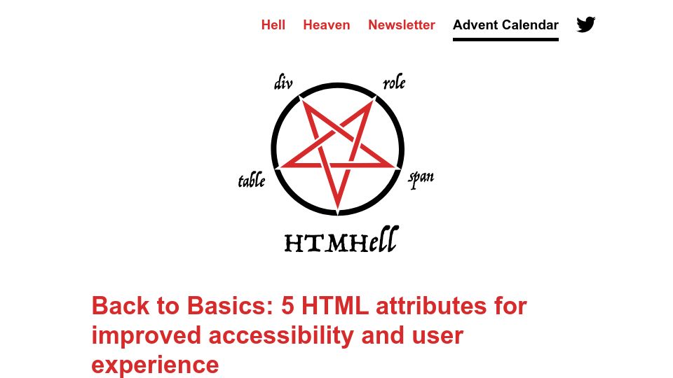 Screenshot of htmhell.dev: HTML attributes for improved accessibility and user experience