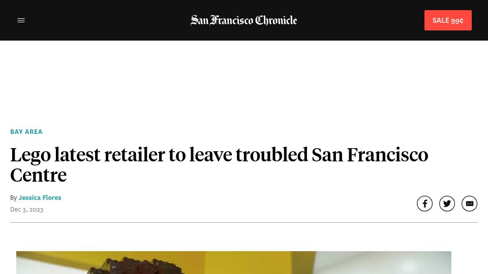 Screenshot of sfchronicle.com: Lego latest retailer to leave troubled San Francisco Centre