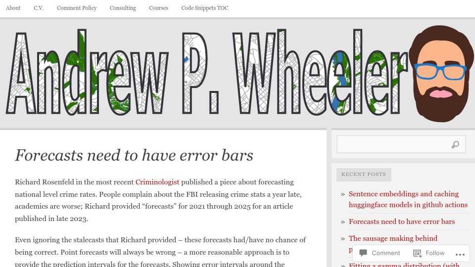 Screenshot of andrewpwheeler.com: Forecasts need to have error bars