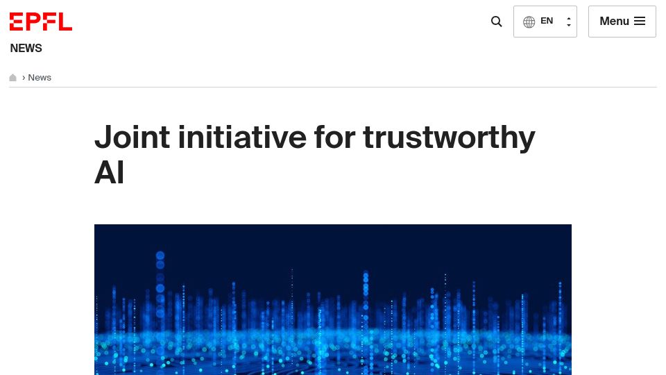 Screenshot of actu.epfl.ch: Joint initiative for trustworthy AI