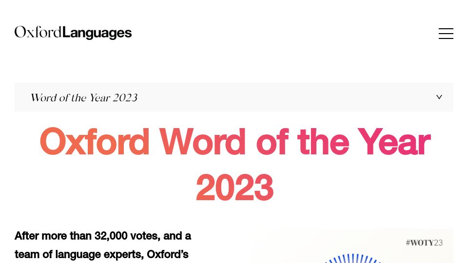 Screenshot of languages.oup.com: Oxford Word of the Year