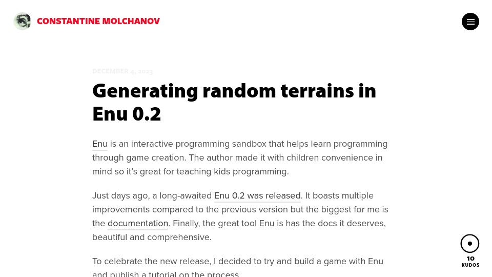 Screenshot of moigagoo.svbtle.com: Generating random terrains with Enu – a Nim lang based interactive sandbox