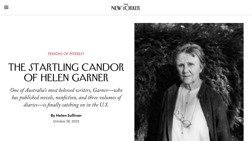 Screenshot of newyorker.com: The Startling Candor of Helen Garner