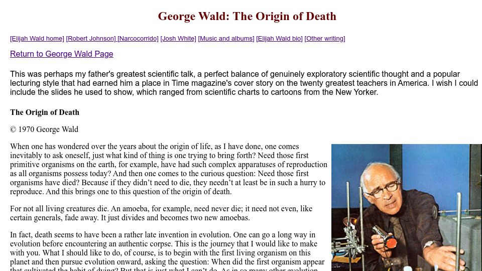 Screenshot of elijahwald.com: The Origin of Death (1970)