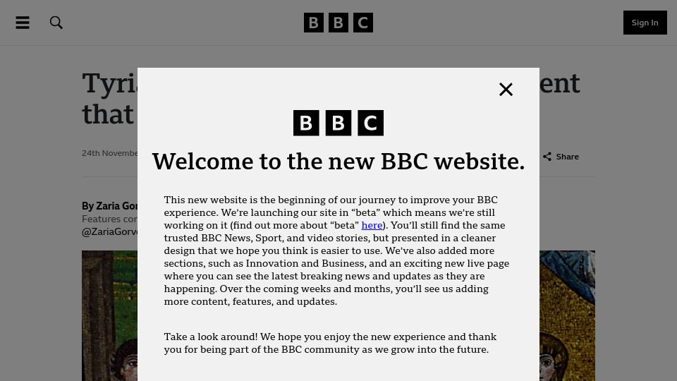 Screenshot of bbc.com: Tyrian purple: Ancient pigment that was more valuable than gold