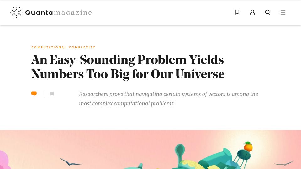 Screenshot of quantamagazine.org: An easy-sounding problem yields numbers too big for our universe