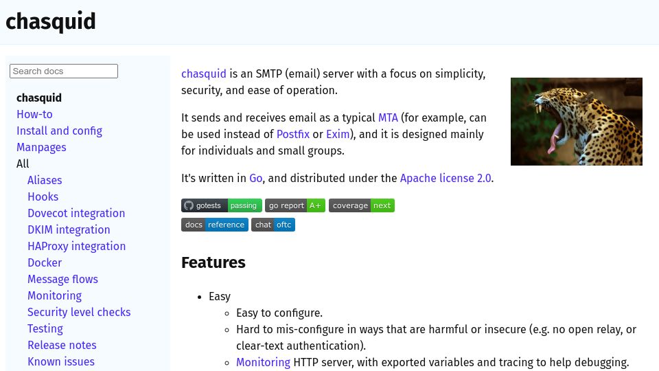 Screenshot of blitiri.com.ar: Chasquid – SMTP server focused on simplicity