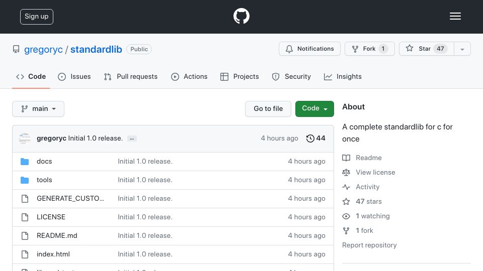 Screenshot of github.com: An usable and maximally efficient C standard library