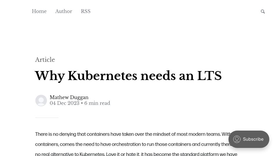 Screenshot of matduggan.com: Kubernetes Needs an LTS