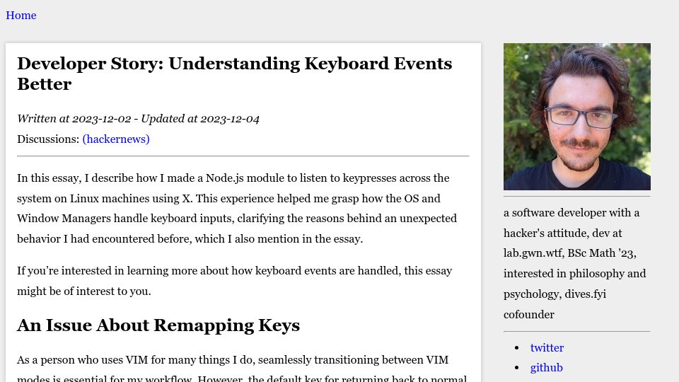 Screenshot of rugu.dev: Understanding Keyboard Events Better