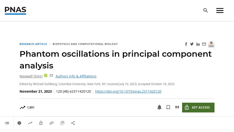Screenshot of pnas.org: Phantom oscillations in principal component analysis