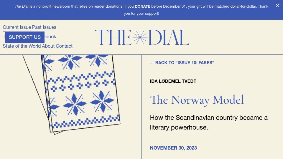 Screenshot of thedial.world: The Norway Model: How the Scandinavian country became a literary powerhouse