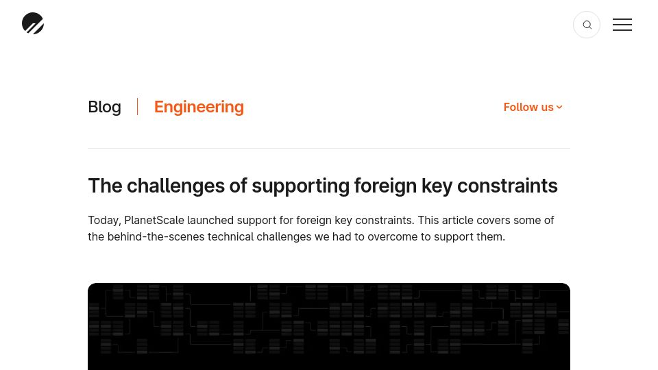 Screenshot of planetscale.com: The challenges of supporting foreign key constraints