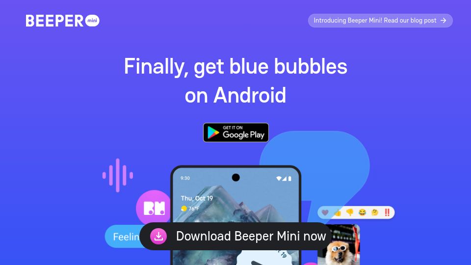 Screenshot of beeper.com: Show HN: Beeper Mini – iMessage client for Android