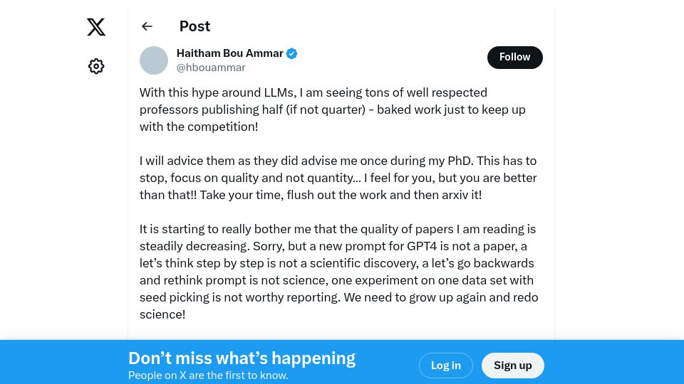 Screenshot of twitter.com: Sorry, but a new prompt for GPT-4 is not a paper