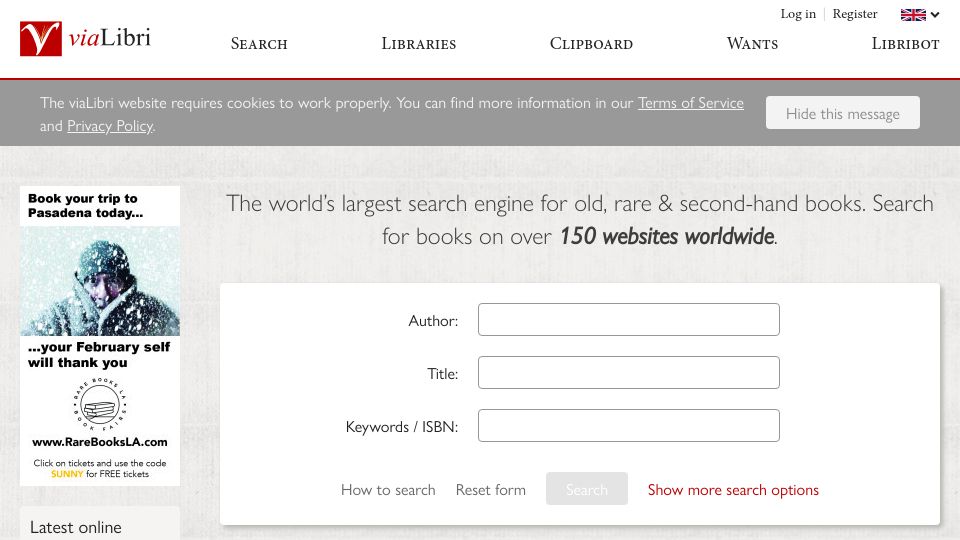 Screenshot of vialibri.net: Vialibri: Physical Book Meta Search Engine