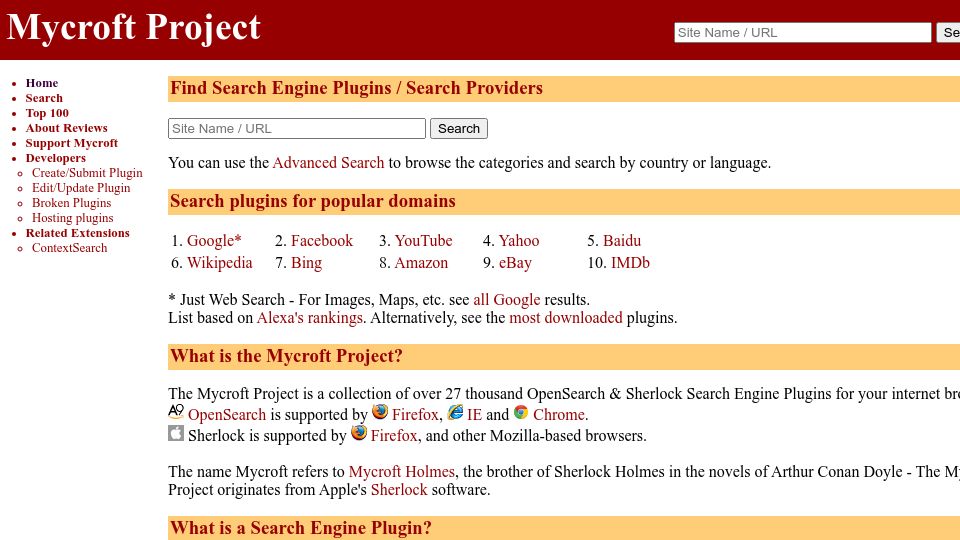 Screenshot of mycroftproject.com: Mycroft