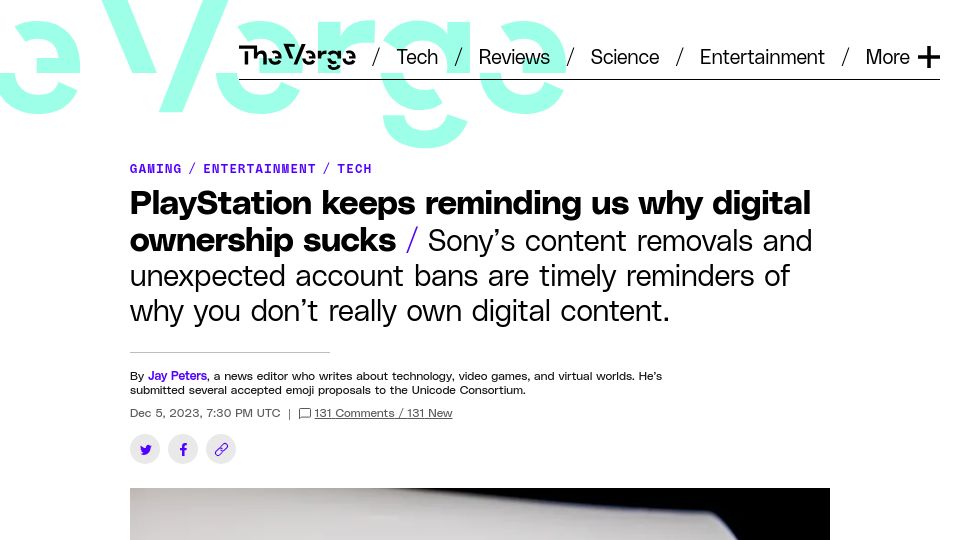 Screenshot of theverge.com: Playstation keeps reminding us why digital ownership sucks