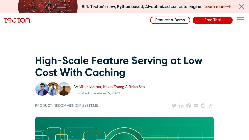 Screenshot of tecton.ai: High-Scale AI/ML Feature Serving at Low Cost with Caching