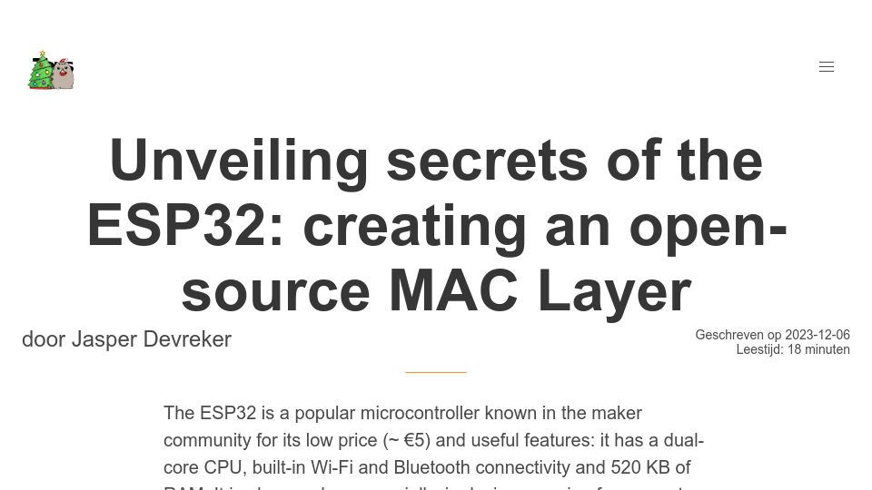 Screenshot of zeus.ugent.be: Unveiling secrets of the ESP32: creating an open-source MAC layer