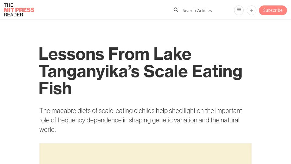 Screenshot of thereader.mitpress.mit.edu: Lake Tanganyika's Scale Eating Fish