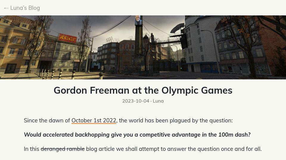 Screenshot of moonbase.lgbt: Gordon Freeman at the Olympic Games