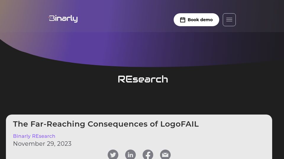 Screenshot of binarly.io: LogoFAIL: Secure Boot bypass with manipulated boot logos