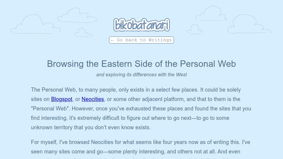 Screenshot of bikobatanari.art: Browsing the Eastern Side of the Personal Web