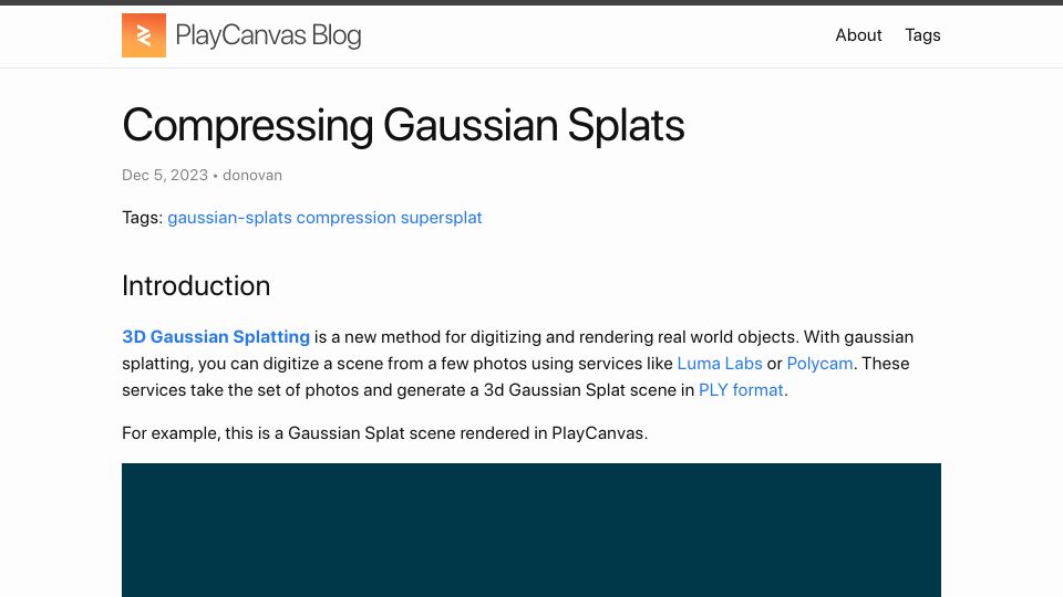 Screenshot of blog.playcanvas.com: Compressing Gaussian Splats