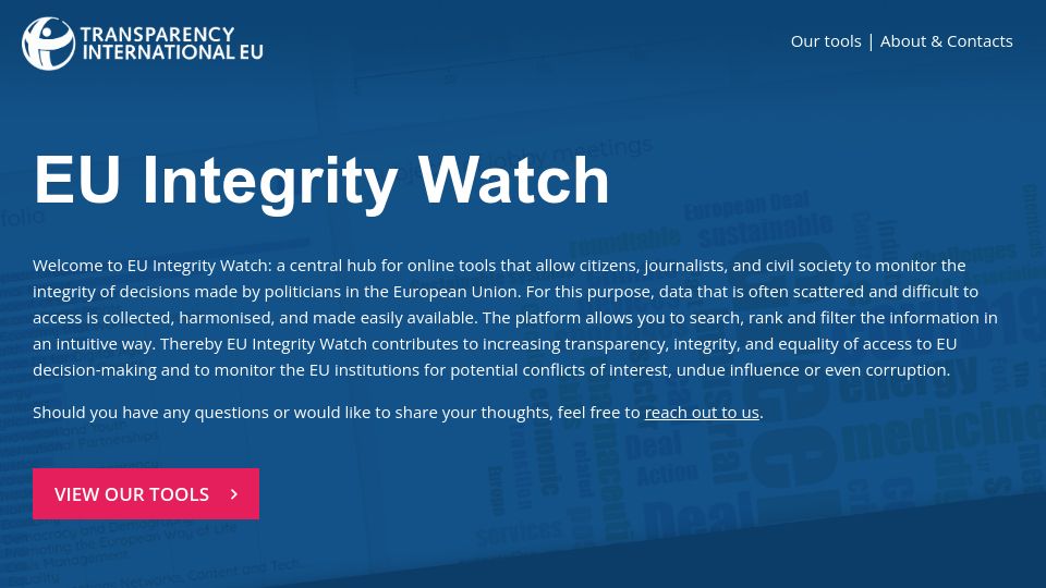 Screenshot of integritywatch.eu: EU Integrity Watch
