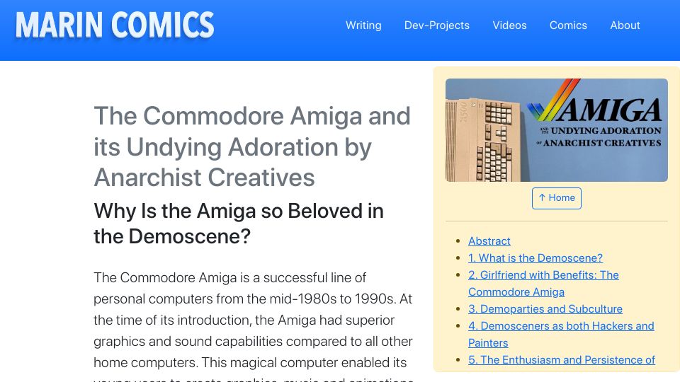 Screenshot of marincomics.com: Show HN: Why is the Amiga so beloved in the demoscene? (2023 essay)