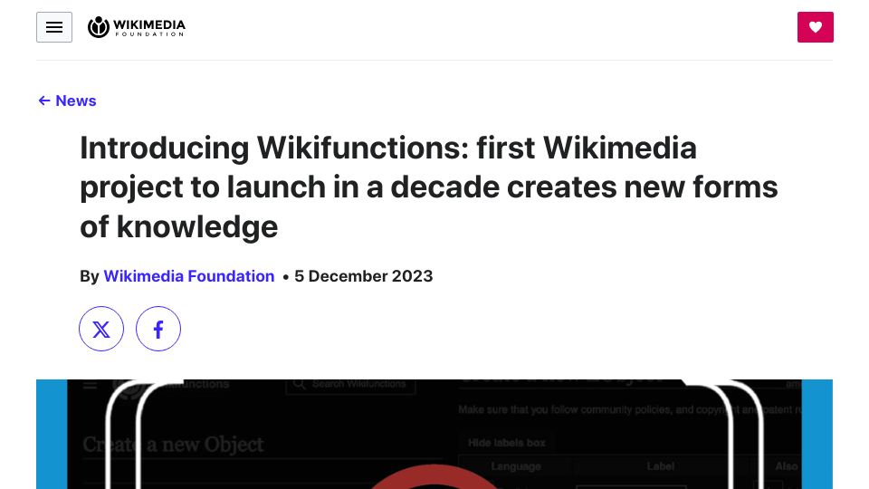 Screenshot of wikimediafoundation.org: Wikifunctions
