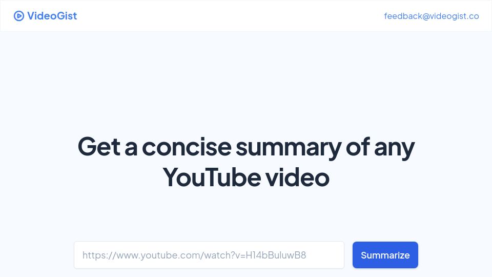 Screenshot of videogist.co: Show HN: VideoGist – Useful YouTube video summaries