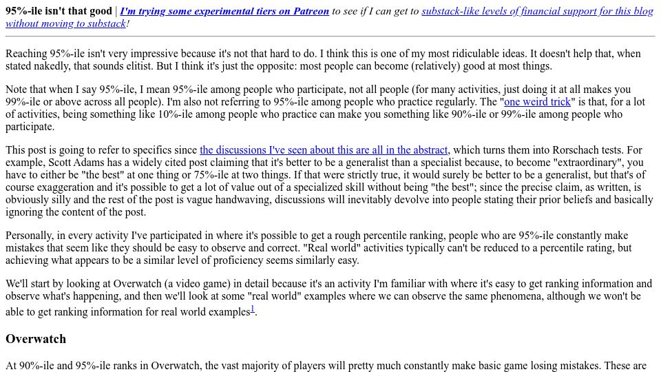 Screenshot of danluu.com: 95%-ile isn't that good (2020)
