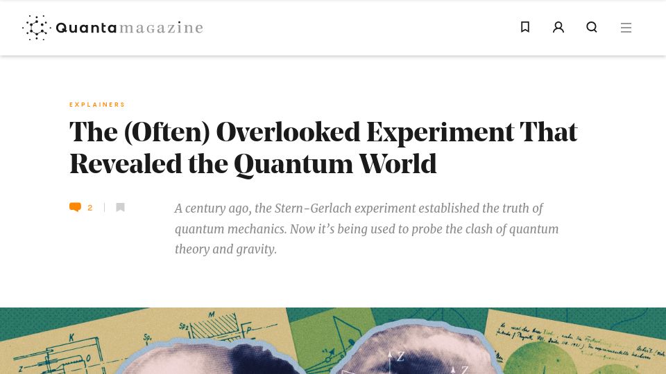 Screenshot of quantamagazine.org: Stern-Gerlach experiment used to probe the clash of quantum theory and gravity