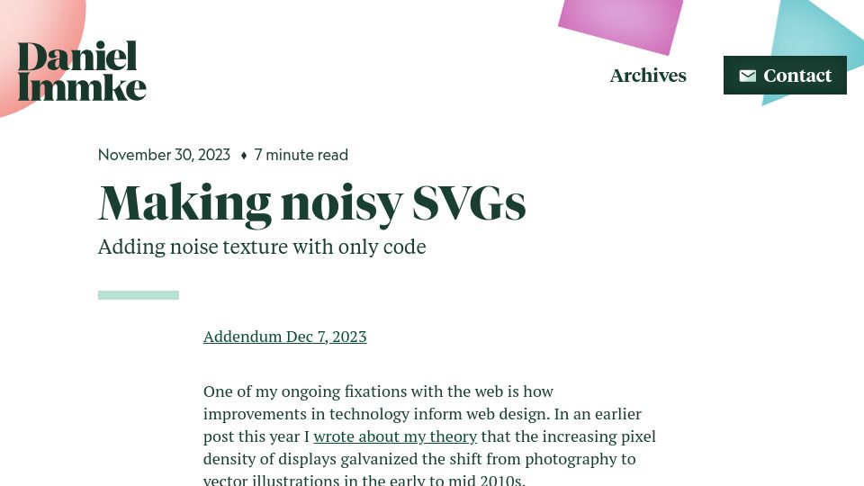 Screenshot of daniel.do: Making noisy SVGs