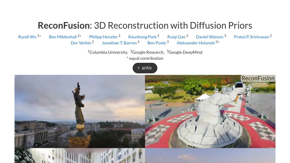 Screenshot of reconfusion.github.io: ReconFusion: 3D Reconstruction with Diffusion Priors