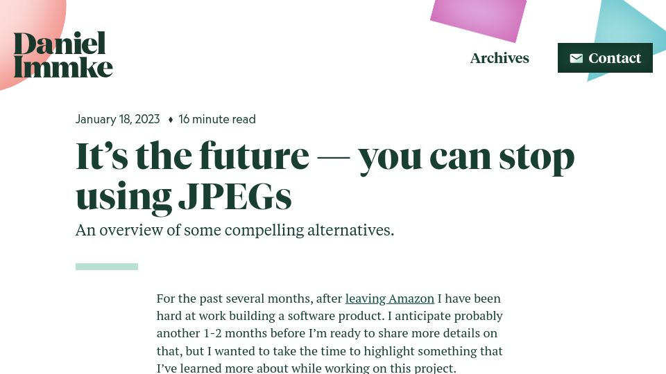 Screenshot of daniel.do: It's the future – you can stop using JPEGs