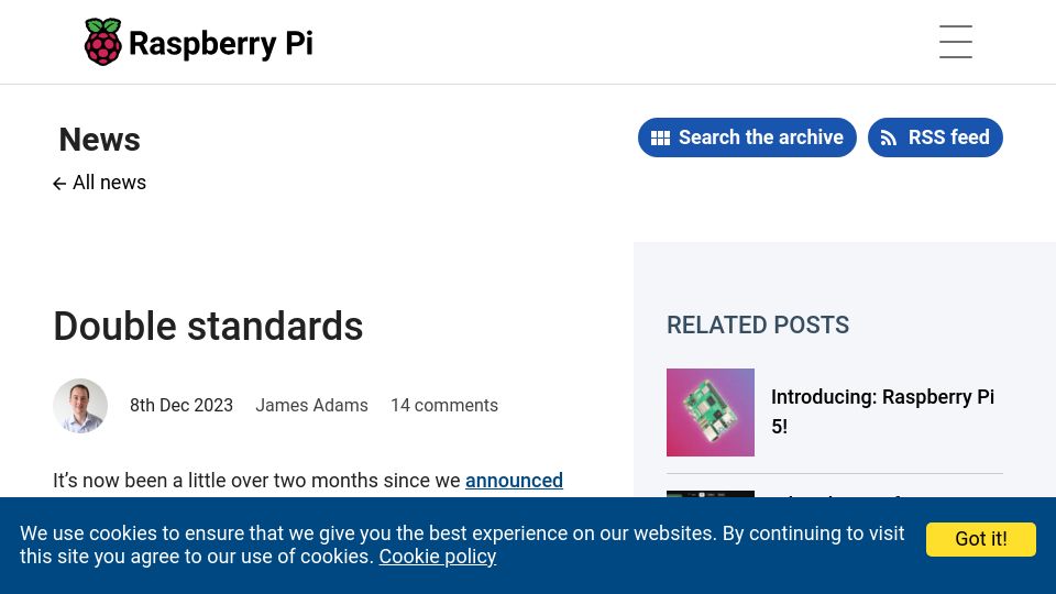 Screenshot of raspberrypi.com: Double Standards