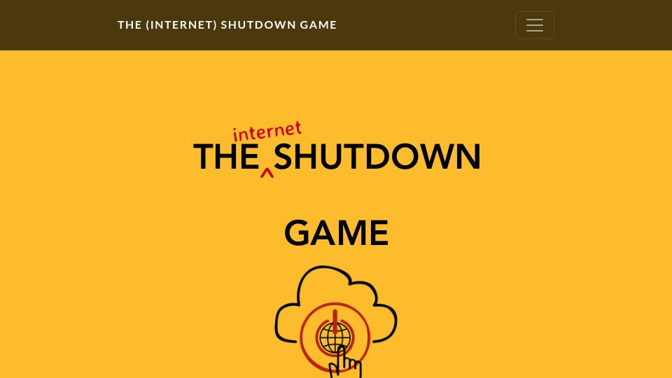 Screenshot of shutdowngame.apc.org: The Internet Shutdown Game
