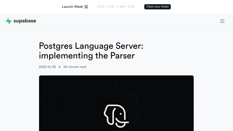 Screenshot of supabase.com: Postgres Language Server: Implementing the Parser