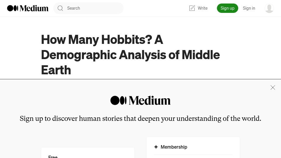 Screenshot of medium.com: How Many Hobbits? A Demographic Analysis of Middle Earth