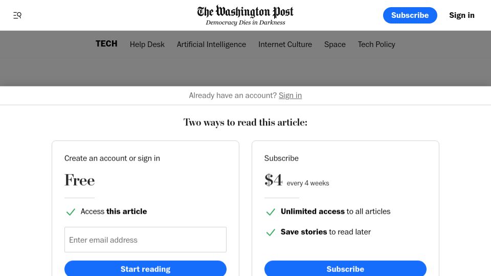 Screenshot of washingtonpost.com: Warning from OpenAI leaders helped trigger Sam Altman's ouster