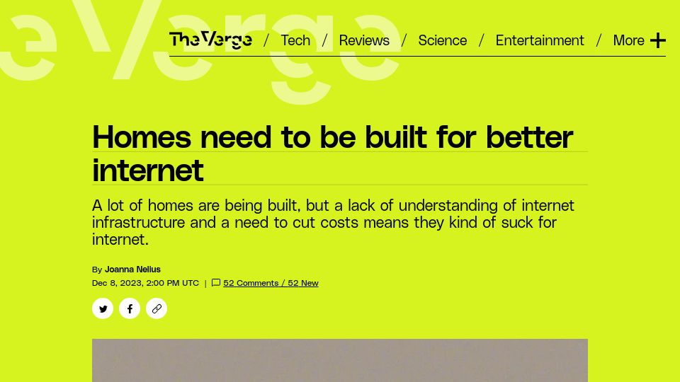 Screenshot of theverge.com: Homes need to be built for better internet