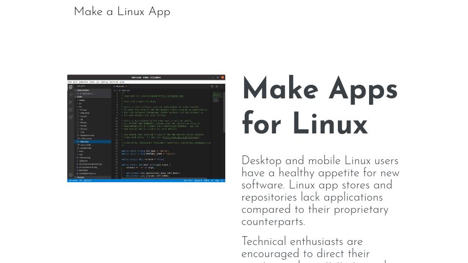 Screenshot of makealinux.app: Make Apps for Linux