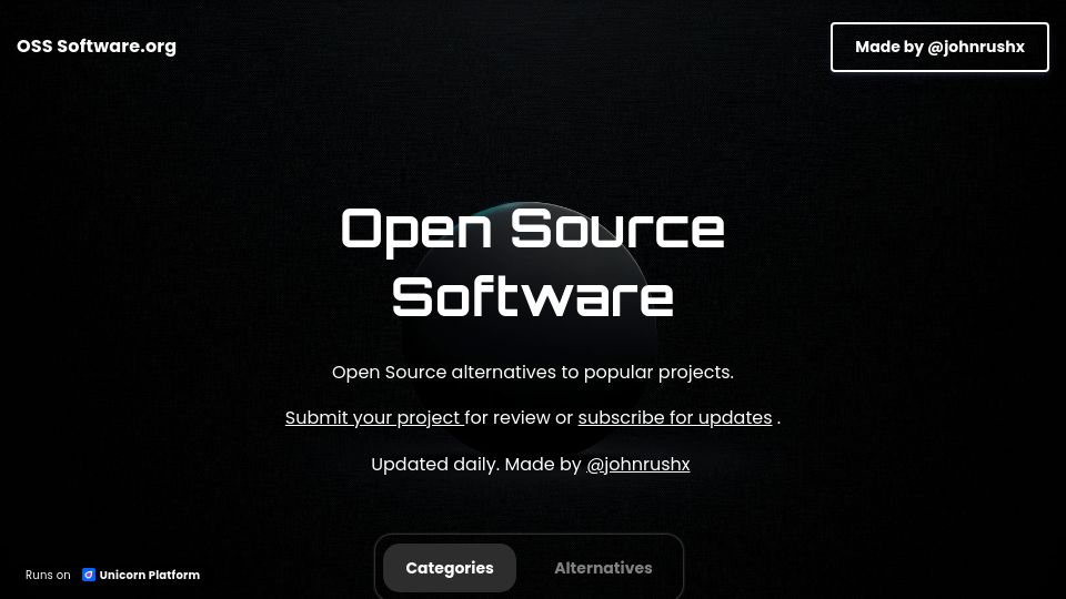 Screenshot of osssoftware.org: Show HN: Open-source alternatives to tools You pay for